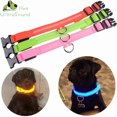 Collar de nailon de XS-XL ancha para mascotas, luz nocturna para seguridad, brillante, para gatos y perros pequeños, 2,5 cm ► Foto 1/6