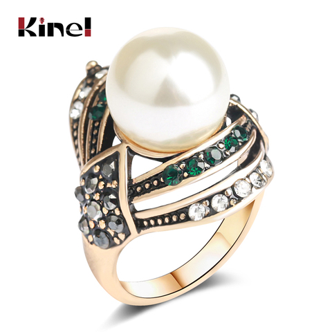 Joyería de la vendimia de Kinel anillo de perlas para las mujeres oro antiguo boda mujer joyería turca 2022 nuevo ► Foto 1/6