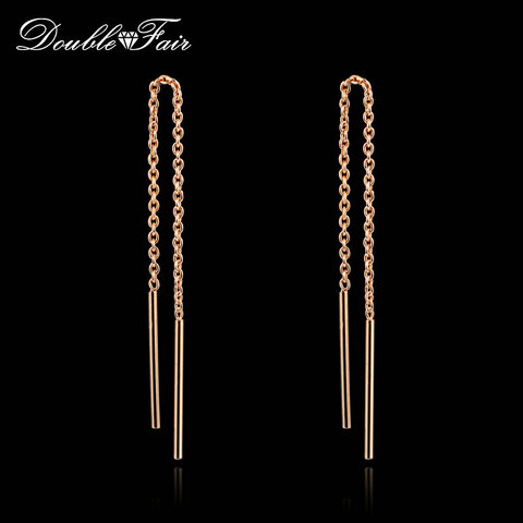 Doble Fair OL-pendientes colgantes de cadena larga para mujer, joyería de Color blanco y oro rosa, joyería de moda, DFE236 ► Foto 1/6