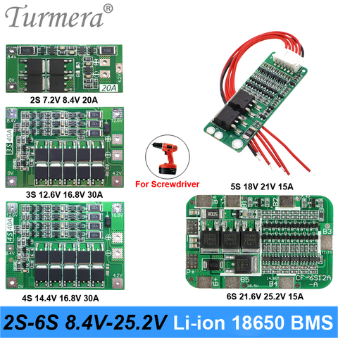 Turmera 2S 3S 4S 5S 6S Li-ion litio batería 18650 cargador PCB Placa de protección BMS para destornillador batería Lipo Cell Module ma ► Foto 1/6