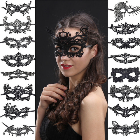 Máscara de encaje mascarada para carnaval, mascarilla de media cara negra, suministros festivos para fiesta de mascarada de Halloween, #30 ► Foto 1/6