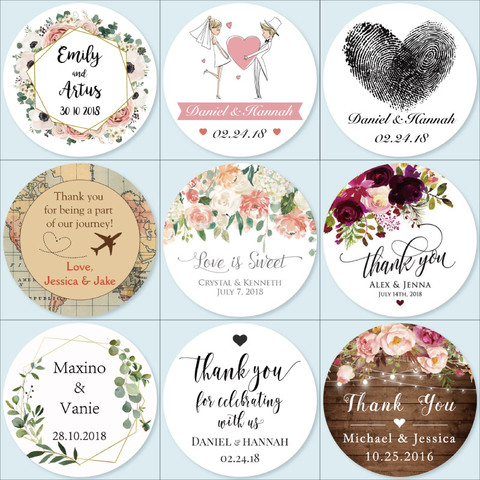 100, pegatinas de boda personalizadas, sellos de invitaciones, etiquetas de favores, añadir su logotipo, imagen, texto, personalizadas, pegatinas personalizadas ► Foto 1/6