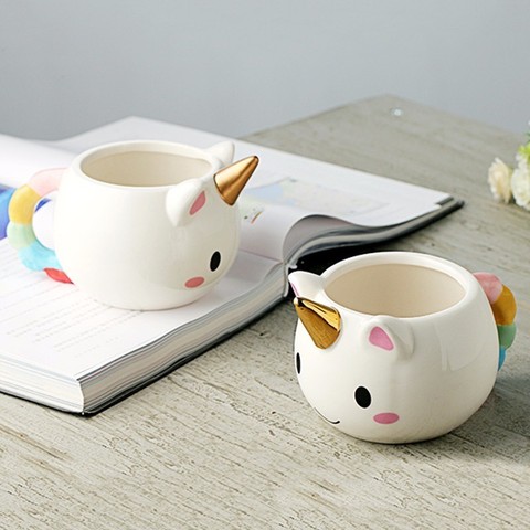 Taza de café 3D para niños y niñas, vaso creativo con mango de cola de arcoíris, regalo de 350ml, tazas de dibujos animados de Unicornio ► Foto 1/6