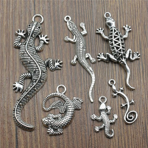 4 Uds encantos Gecko Color de plata antiguo colgante de lagarto colgantes para pulseras camaleón encantos al por mayor ► Foto 1/2
