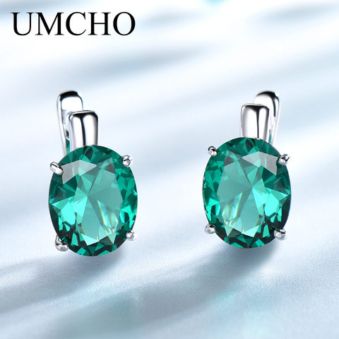 UMCHO-pendientes de Clip de piedra preciosa colorida para mujer, Nano Esmeralda ovalada, aretes de Plata de Ley 925 auténtica para mujer, joyería de regalo para aniversario ► Foto 1/1