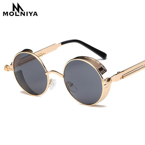 Gafas de sol redondas de Metal Steampunk para hombre y mujer, gafas de moda de marca de diseñador, montura Retro, gafas de sol Vintage de alta calidad UV400 ► Foto 1/6