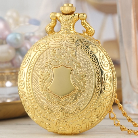 Oro real escudo patrón de la Corona de cuarzo reloj de bolsillo superior de lujo collar de cadena colgante Steampunk reloj coleccionables joyería regalos ► Foto 1/6