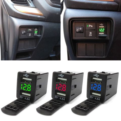 Cargador USB Dual de 12V para coche, voltímetro LED, 4,8a, adaptador de corriente para teléfono inteligente Nissan ► Foto 1/6