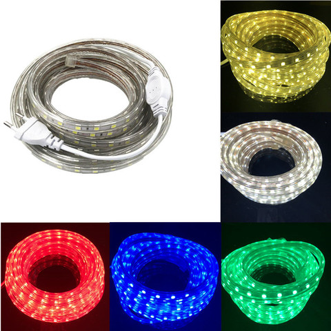 Tira de iluminación LED flexible cinta de 60leds impermeable, con enchufe de alimentación de 1 m/2 m/3 m/5 m/6 m/8 m/9 m/10 m/15 m/20 m ► Foto 1/6