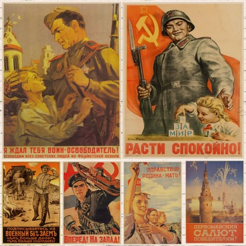 La II Guerra Mundial lucha con el enemigo Cartel de la Segunda Guerra Mundial WW2 soldado CCCP USSR soviética afiches del comunismo Retro papel de pared casa decoración de Bar Arte Nuevo ► Foto 1/5