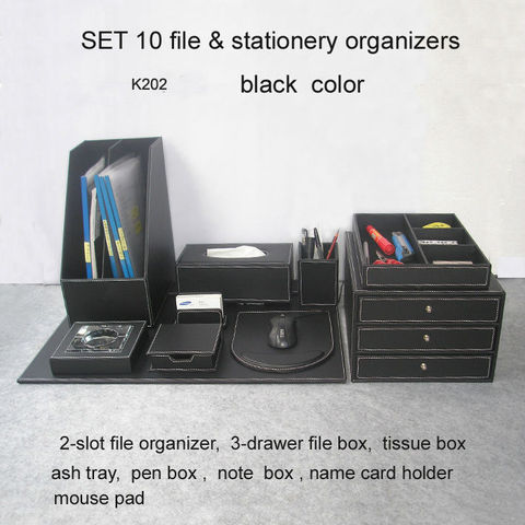 10 unids/set de madera de oficina de cuero escritorio archivo Accesorios de escritorio organizador, soporte de escritorio para lápiz del cajón del gabinete del tablero de escritura K202A ► Foto 1/3