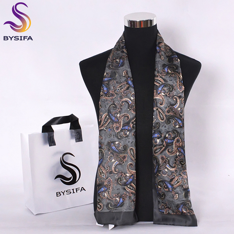 Bufandas largas de seda de los hombres de BYSIFA nueva moda 100% pura seda masculina bufanda de seda de Paisley accesorios de moda bufandas de negocios 160*26 cm ► Foto 1/6