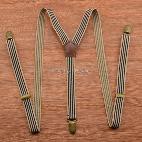 3 tirante con pinza tirantes a rayas vintage de bronce ajustables accesorios de ropa de moda recessionista tirantes para hombres y mujeres ► Foto 1/6