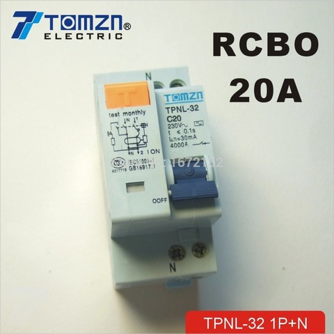 Interruptor de corriente Residual DPNL 1P + N 20A 230V ~ 50 HZ/60 HZ con protección contra sobrecorriente y fugas RCBO ► Foto 1/1