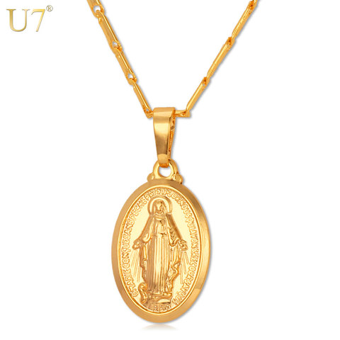 U7 pequeño collar de la Virgen María colgante regalo de Navidad Color plata/oro Navidad Cruz medallón mujeres joyería cristiana P357 ► Foto 1/6