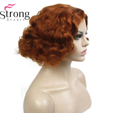 StrongBeauty-Peluca de cabello sintético para mujer, postizo corto rizado de cobre/Rubio, sin tapa ► Foto 1/6