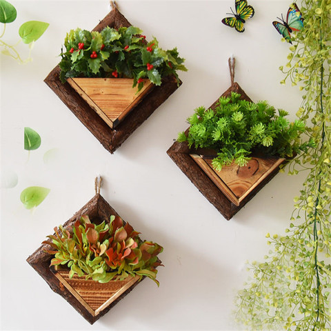 Flor para colgar en pared macetas contenedor de flores de madera