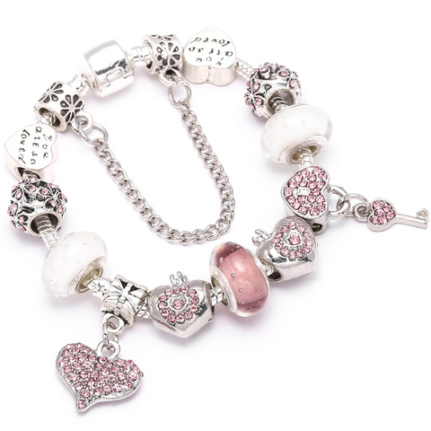 Boosbiy Original europeo pulsera de encanto de cristal para los niños las mujeres con chapados en plata de cadena de serpiente pulsera de la marca auténtica joyería ► Foto 1/6