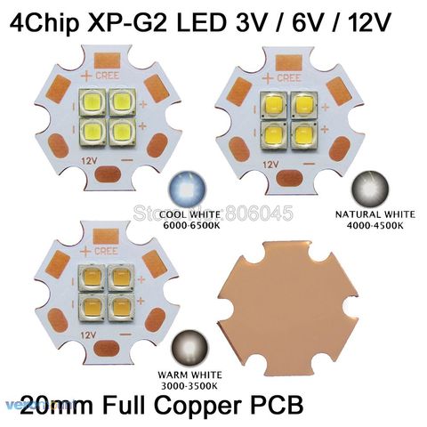 Cree XPG2-XP-G2, 4Chips de 4LED de alta potencia de 3V, 6V, 12V, blanco frío, Blanco cálido, en 20mm blanco neutro, PCB de cobre ► Foto 1/1