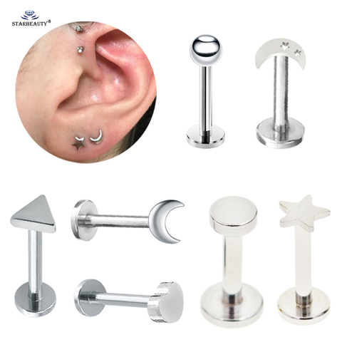 Piercing para el trago con forma de luna y corazón, Piercing para Oreja, Oreja, Labret, nariz labio, pendientes de cartílago, 6/8mm, 2 unidades ► Foto 1/6