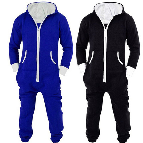 Pijamas de una pieza de algodón para hombre, pijamas Unisex, ropa de dormir, Onesies, traje de dormir negro/azul para adultos ► Foto 1/6