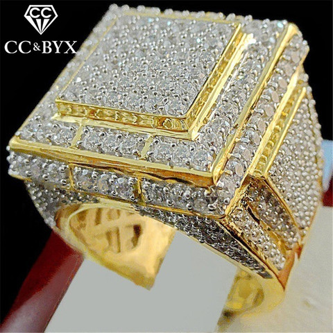 CC anillos para los hombres de lujo joyería de moda 24 K oro anillo de Zirconia cúbica novio boda regalo fiesta CC2104 ► Foto 1/6