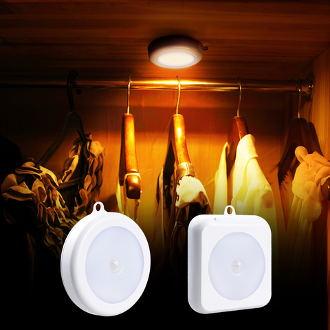 Sensor de movimiento PIR 6 LED armario luces inalámbrico lámpara de pared pasillo magnético escalera luz cocina dormitorio noche lámpara inteligente ► Foto 1/6