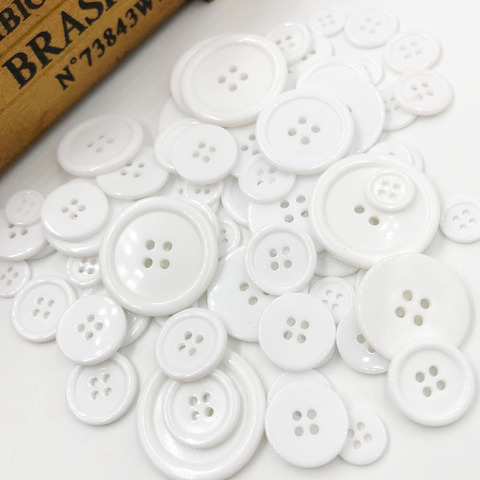 50 Uds. 11/15/18/20/25/30mm Color blanco botón plástico 4 agujeros artesanía costura PT250 ► Foto 1/2