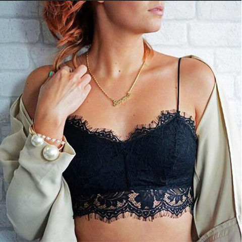 Venta caliente elegante Sexy de las mujeres sin mangas de encaje flor hueco sólido chaleco tanque de ganchillo Tops Bralette sujetador croché club nocturno ► Foto 1/6