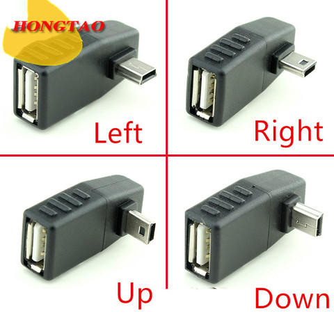 Adaptador USB hembra a Mini USB macho, 90 grados, ángulo recto, ángulo izquierdo, OTG, para coche, tableta auxiliar, negro, izquierdo y abajo ► Foto 1/6