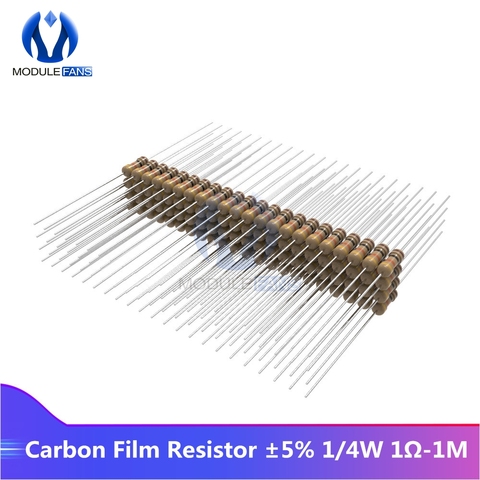 100 Uds resistencia de película de carbono 5% 1/4W 0,25 W 1R-1M Ohm Resistance1K 2,2 K 4,7 K 5,1 K 6,8 K 10K 15K 22K 47K 1% + 1% -1% bricolaje electrónica ► Foto 1/6