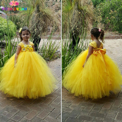 Vestido de princesa POSH DREAM Belle para niña, tutú amarillo de flores para  niña, vestido canario amarillo hermoso hecho a mano para niña, tutú para  niña, vestido de fiesta - Historial de