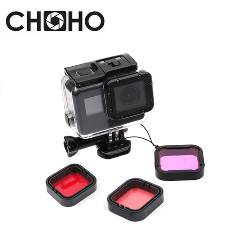 Filtro de buceo para Gopro Hero 5, 6 y 7, funda impermeable, carcasa subacuática, accesorios para Go Pro, color rojo, rosa y morado ► Foto 1/6