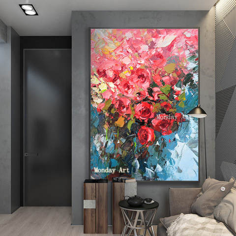Pintura al óleo abstracta de flor de hermoso Color, arte profesional hecho a mano de alta calidad, decoración del hogar, lienzo abstracto ► Foto 1/6