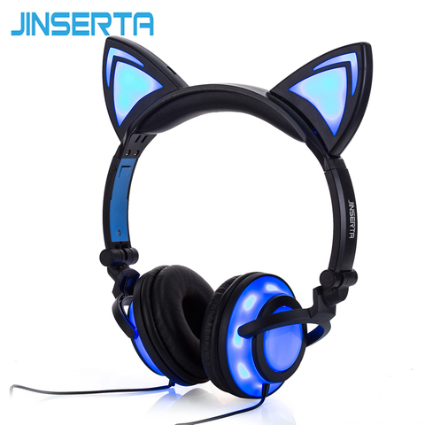 JINSERTA 2022 auriculares de oreja de gato auriculares de oreja LED auricular con forma de gato brillantes auriculares de juego para adultos y niños ► Foto 1/6