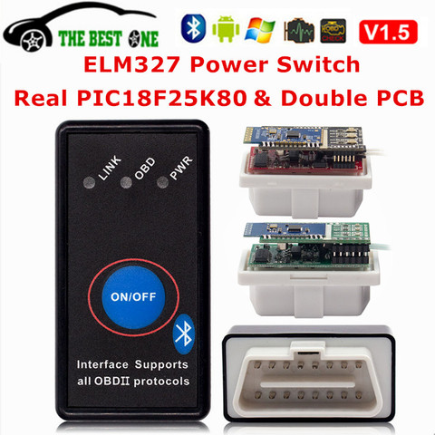 Mejor PCB Real PIC18F25K80 Chip ELM327 V1.5 Bluetooth interruptor on/off Mini ELM 327 lector de código de OBDII 1,5 OBD2 herramienta de diagnóstico ► Foto 1/6