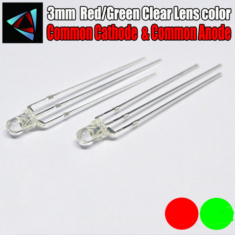 50pcs 3mm LED Diode Dual Color Red And Green Clear Lens Common Cathode & Common Anode Round Bi-Color DIY Light Emitting Lamp ► Foto 1/1