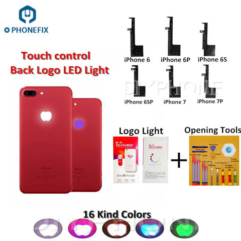 PHONEFIX 16 colores Touchable LED Glowing Logo para iPhone 6 6 más 6 s 6 s más 7 7 más LED que brilla intensamente Logo luz del arco iris ► Foto 1/6