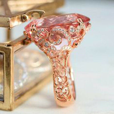 Huitan-anillo de compromiso con piedra rosada transparente para mujer, sortija de compromiso, Color oro rosa, propuesta, joyería ► Foto 1/6