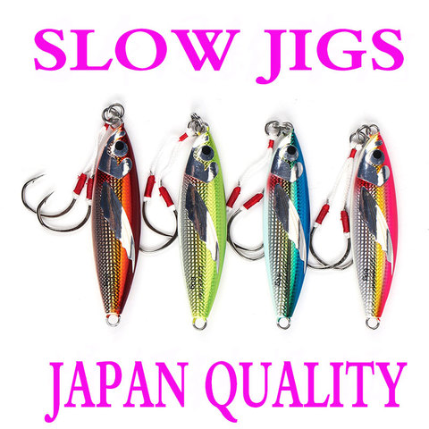 Nueva llegada CALIDAD DE JAPÓN lento señuelos Jigging pescado de plomo con doble ganchos 40/60/80/100G lento plantillas de agua salada Señuelos de Pesca ► Foto 1/1