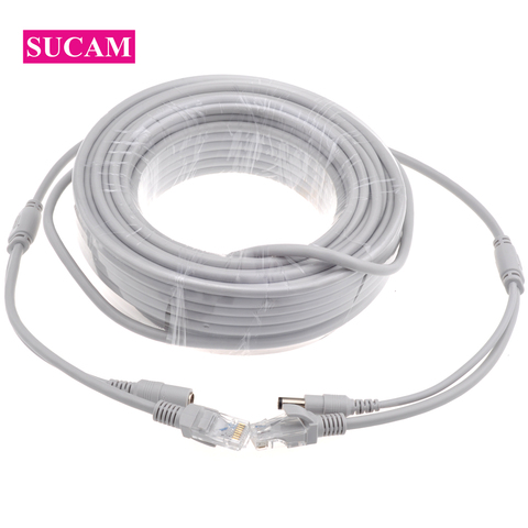 SUCAM 5 m/10 M/15 M/20 M/30 m Cable Ethernet CAT5/CAT-5e RJ45 + DC Cables grises para cámara de red IP NVR CCTV sistema ► Foto 1/5
