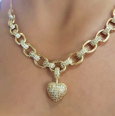 Collar de lujo con forma de corazón de Zirconia cúbica para mujer, collar de cadena de alta calidad de Color dorado, joyería fina brillante ► Foto 1/6