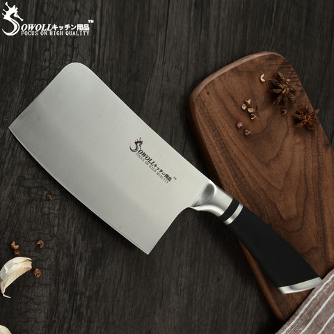 Sowoll-cuchillo de cocina chino de acero al carbono de 7 pulgadas, utensilio de cocina para cortar carne y verduras, con mango de ABS ► Foto 1/6