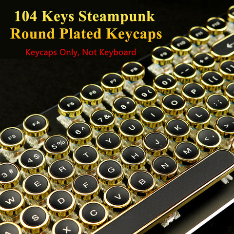 Teclas Steampunk redondas para teclado mecánico Cherry MX, 104 teclas, color dorado, plateado, negro y blanco, diseño ANSI ► Foto 1/6