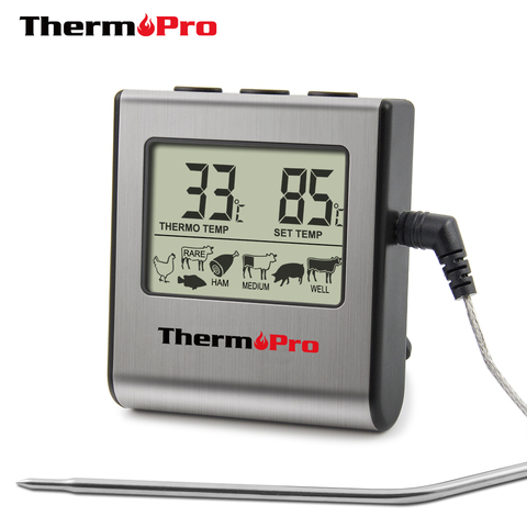 Termómetro Digital para horno ThermoPro TP-16, termómetro de carne con pantalla LCD y temporizador para cocinar leche, cocina, termómetro para barbacoa ► Foto 1/6