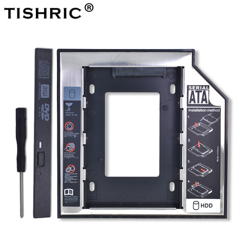 TISHRIC Universal 2nd HDD/SSD/DVD Caddy 12,7mm SATA 3,0 disco duro de 2,5 Caddy adaptador DVD SSD para portátil Bahía óptica Funda de disco duro ► Foto 1/6