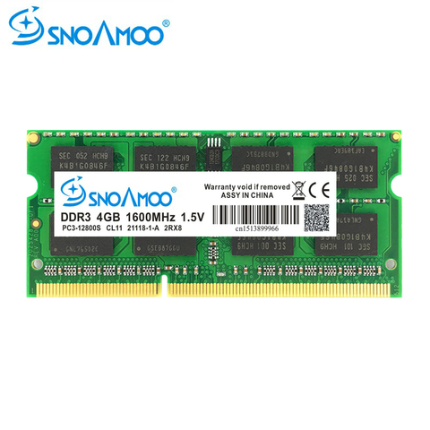 Memoria de bloc de notas SNOAMOO DDR3 de 4GB, 8GB, PC3-10600S de 1333MHz y 1600MHz para ordenador portátil, Memoria Ram de 2G, SO-DIMM de Memoria de 1,5 V de garantía ► Foto 1/6