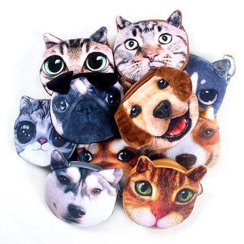 Estuche de cremallera con estampado 3D de cara de gato/perro para mujer, monedero para niños, cartera bonita, bolsa de calesa de maquillaje para chica ► Foto 1/6