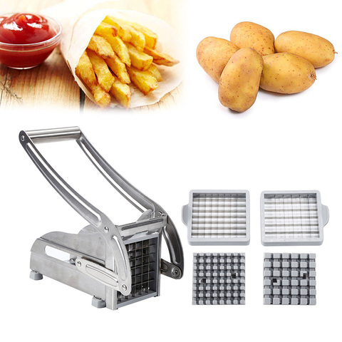 Cortador de patatas fritas de acero inoxidable para hogar, máquina cortadora de patatas con 2 hojas, herramienta para hacer patatas fritas cortadas ► Foto 1/6