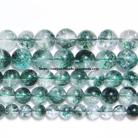 Cuentas redondas de cristal verde Natural para joyería, abalorios redondos, craquelados, fantasma, hilo de 15 